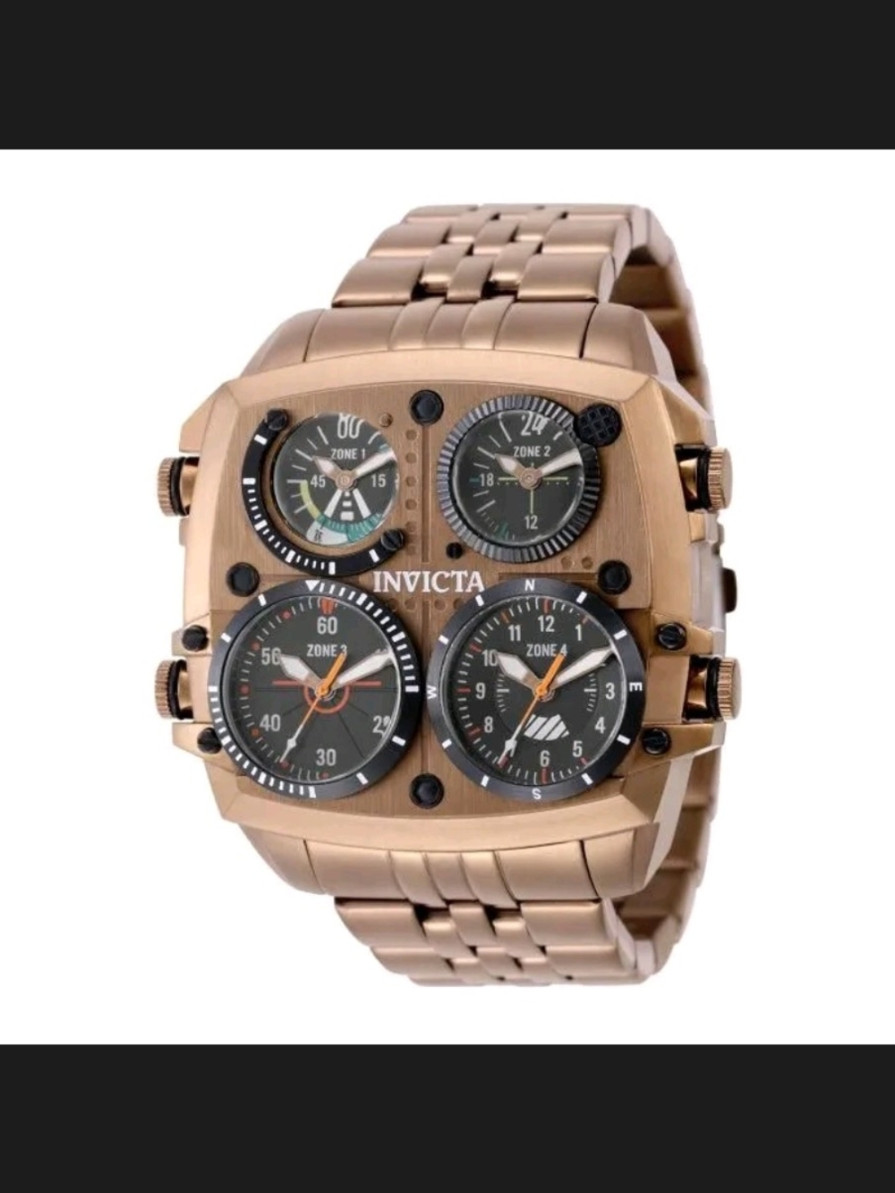 Invicta Aviator Zulu Brown 50mm Multi-Dial Square Men’s Watch W/ Black Subdials